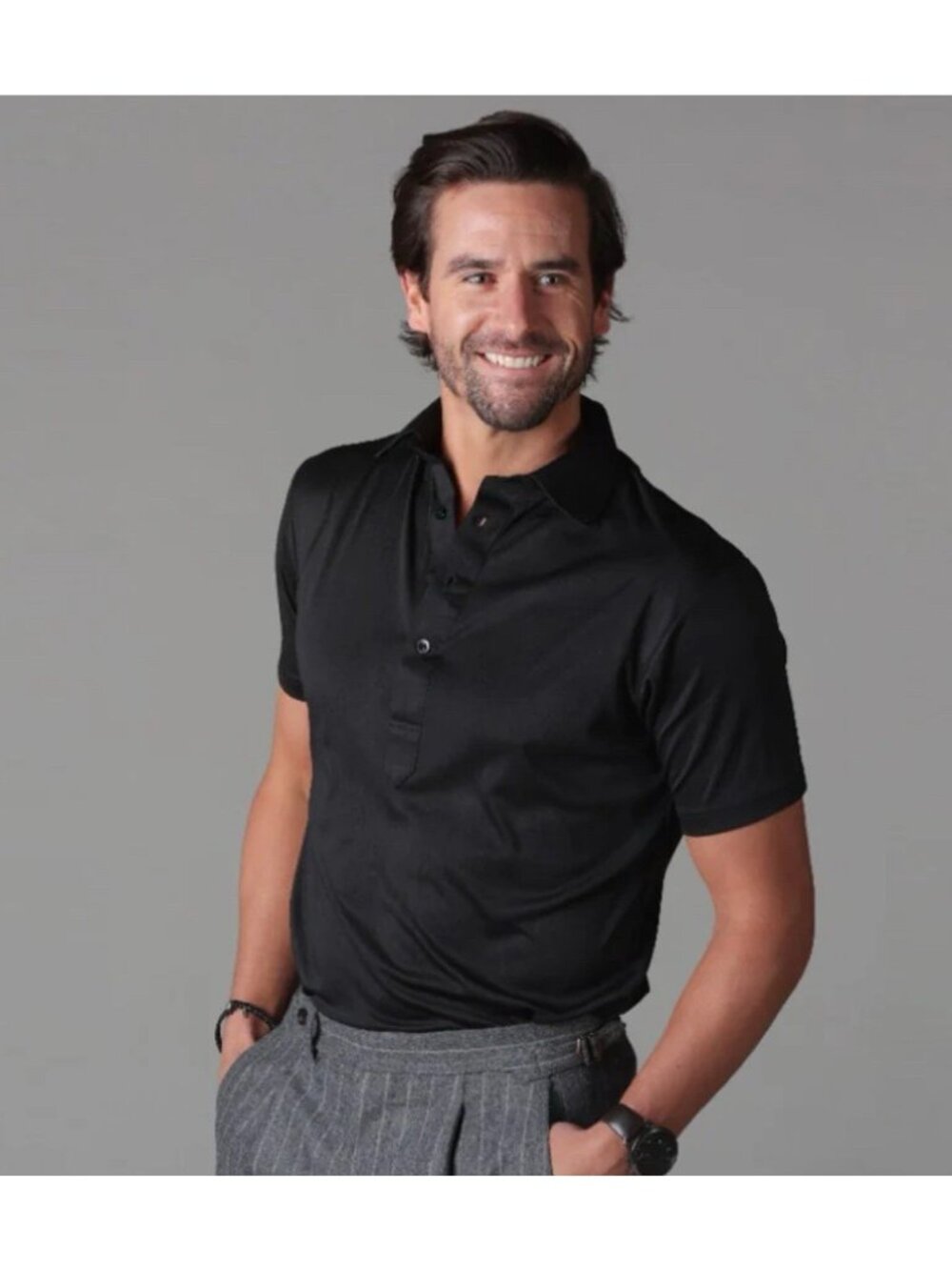 Collars And Co Men’s Dress Collar Polo Shirt Black Medium Short Sleeve